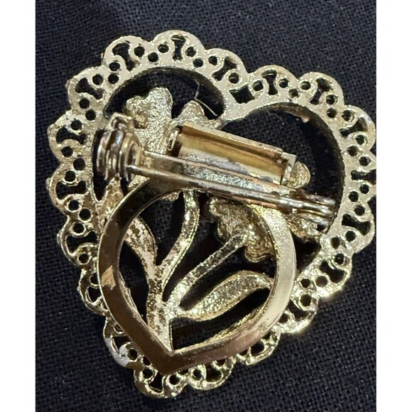 Lot of 3 Heart Brooch Pins – Vintage Style Gold & Silver Tone Rhinestone Red - Picture 9 of 11